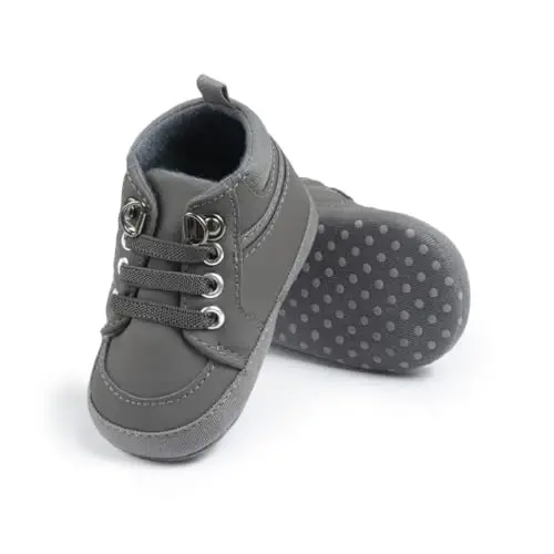 Meckior Toddler Baby Boys Girls High Tops to'piqlari yumshoq sirpanishga qarshi taglik PU teri mokasinlar chaqaloq yangi tug'ilgan prewalker birinchi yurish karavatchasi poyabzallari - 4