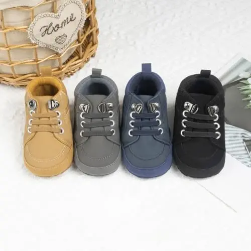 Meckior Toddler Baby Boys Girls High Tops to'piqlari yumshoq sirpanishga qarshi taglik PU teri mokasinlar chaqaloq yangi tug'ilgan prewalker birinchi yurish karavatchasi poyabzallari - MECKIOR (1)