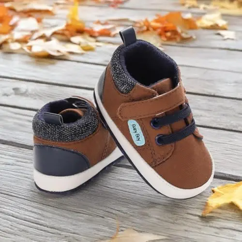 Meckior Toddler Baby Boys Girls High Tops to'piqlari Yumshoq sirpanishga qarshi taglik PU teri mokasinlari Chaqaloq yangi tug'ilgan chaqaloq Prewalker Birinchi yurish karavatchasi poyabzallari - 3