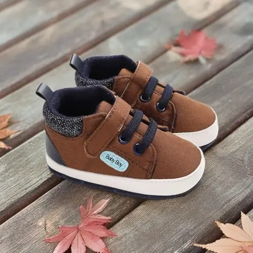 Meckior Toddler Baby Boys Girls High Tops to'piqlari Yumshoq sirpanishga qarshi taglik PU teri mokasinlari Chaqaloq yangi tug'ilgan chaqaloq Prewalker Birinchi yurish karavatchasi poyabzallari - 4