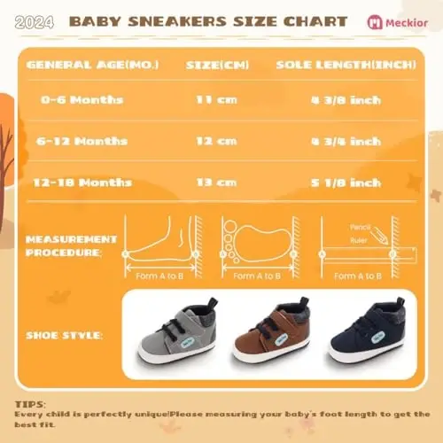 Meckior Toddler Baby Boys Girls High Tops to'piqlari Yumshoq sirpanishga qarshi taglik PU teri mokasinlari Chaqaloq yangi tug'ilgan chaqaloq Prewalker Birinchi yurish karavatchasi poyabzallari - 6