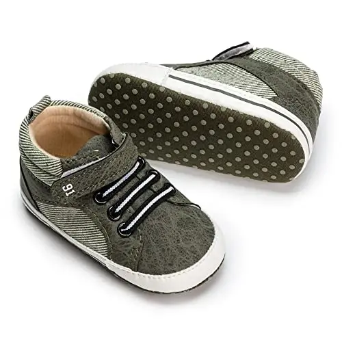 Meckior Toddler Baby Boys Girls High Tops Ankle Sneakers Soft Anti-Slip Sole PU Leather Moccasins Infant Newborn Prewalker First Walking Crib Shoes - 1