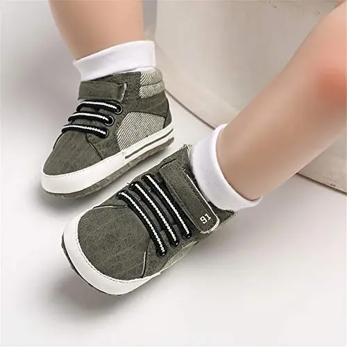 Meckior Toddler Baby Boys Girls High Tops Ankle Sneakers Soft Anti-Slip Sole PU Leather Moccasins Infant Newborn Prewalker First Walking Crib Shoes - 3