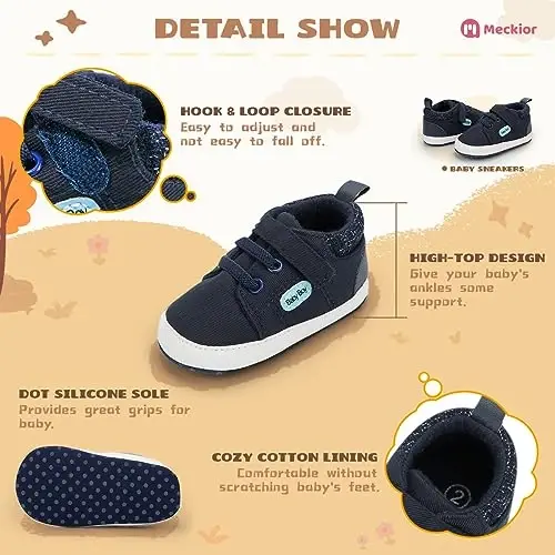 Meckior Toddler Baby Boys Girls High Tops To'piqlik Krossovkalar Yumshoq Sirpanishga qarshi Taglik PU Charm Mokasinlar Go'dak Yangi tug'ilgan Chaqaloq Birinchi Qadam Qo'yuvchi Beshik Poyabzallari - 5