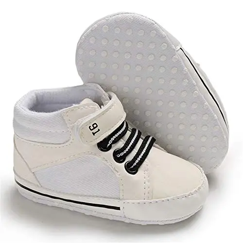 Meckior Toddler Baby Boys Girls High Tops Ankle Sneakers Soft Anti-Slip Sole PU Leather Moccasins Infant Newborn Prewalker First Walking Crib Shoes - 4