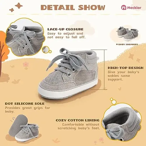 Meckior Toddler Baby Boys Girls High Tops To'piqlik Krossovkalar Yumshoq Sirpanmaydigan Taglik PU Charm Moccasinlar Go'dak Yangi Tug'ilgan Chaqaloq Birinchi Yurish Beshik Poyafzallari - 5