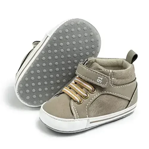 Meckior Toddler Baby Boys Girls High Tops Ankle Sneakers Soft Anti-Slip Sole PU Leather Moccasins Infant Newborn Prewalker First Walking Crib Shoes - 1