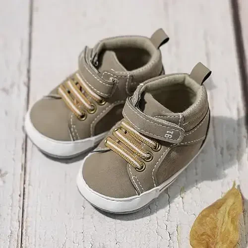 Meckior Toddler Baby Boys Girls High Tops Ankle Sneakers Soft Anti-Slip Sole PU Leather Moccasins Infant Newborn Prewalker First Walking Crib Shoes - 4