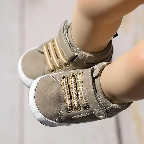 Meckior Toddler Baby Boys Girls High Tops Ankle Sneakers Soft Anti-Slip Sole PU Leather Moccasins Infant Newborn Prewalker First Walking Crib Shoes - 2