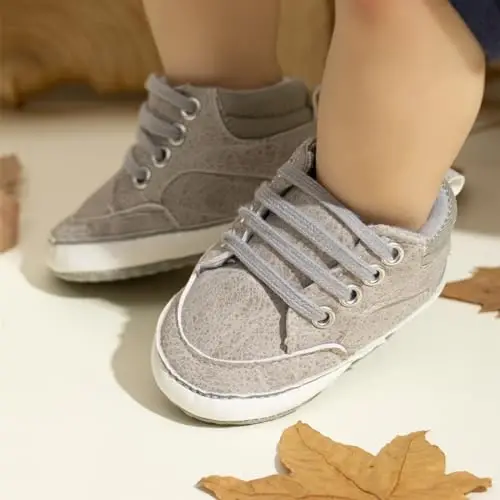 Meckior Toddler Baby Boys Girls High Tops Ankle Sneakers Soft Anti-Slip Sole PU Leather Moccasins Infant Newborn Prewalker First Walking Crib Shoes - 2