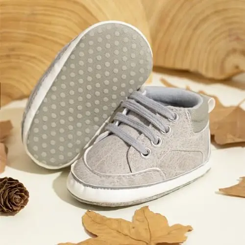 Meckior Toddler Baby Boys Girls High Tops Ankle Sneakers Soft Anti-Slip Sole PU Leather Moccasins Infant Newborn Prewalker First Walking Crib Shoes - 4