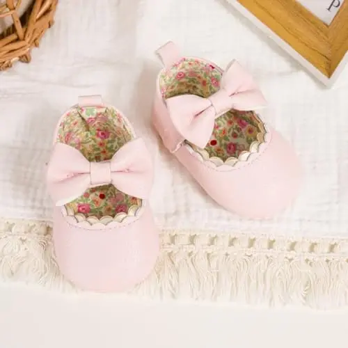 Meckior yangi tug'ilgan chaqaloq qizlar ko'ylak poyafzallari Infant Bowknot yumshoq taglik Mary Jane mokasinlari Cho'qintirish marosimi Beshik poyafzallari To'y malika baletkalari - 5