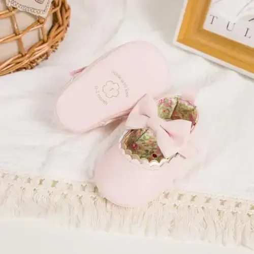Meckior yangi tug'ilgan chaqaloq qizlar ko'ylak poyafzallari Infant Bowknot yumshoq taglik Mary Jane mokasinlari Cho'qintirish marosimi Beshik poyafzallari To'y malika baletkalari - 3