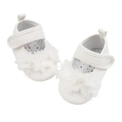 Meckior Newborn Baby Girls Dress Shoes Infant Bowknot Soft Sole Mary Jane Moccasins Baptism Christening Crib Shoes Wedding Princess Flats 