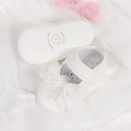 Meckior Newborn Baby Girls Dress Shoes Infant Bowknot Soft Sole Mary Jane Moccasins Baptism Christening Crib Shoes Wedding Princess Flats - 3