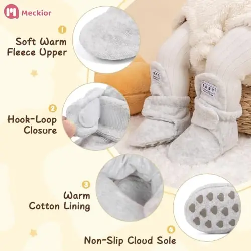 Meckior Newborn Infant Baby Girls Boys Warm Fleece Winter Booties First Walkers Slippers Shoes - 1