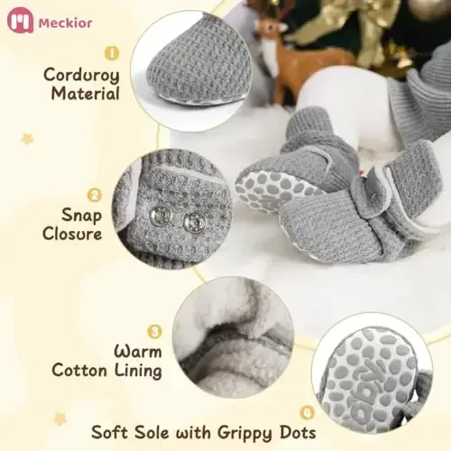 Meckior Newborn Infant Baby Girls Boys Warm Fleece Winter Booties First Walkers Slippers Shoes - 1