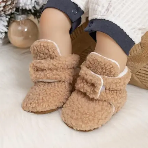 Meckior Newborn Infant Baby Girls Boys Warm Fleece Winter Booties First Walkers Slippers Shoes - 4