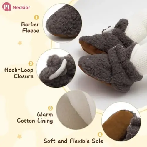 Meckior Newborn Infant Baby Girls Boys Warm Fleece Winter Booties First Walkers Slippers Shoes - 1