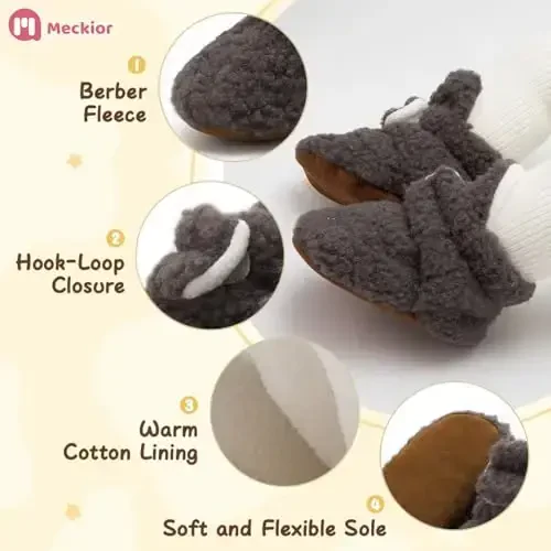 Meckior Newborn Infant Baby Girls Boys Warm Fleece Winter Booties First Walkers Slippers Shoes - 1