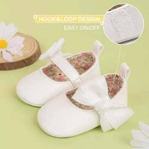Меckior Newborn Baby Girls Dress Shoes Infant Bowknot Soft Sole Mary Jane Moccasins Baptism Christening Crib Shoes Wedding Princess Flats 