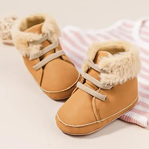 Meckior Toddler Baby Boys Girls High Tops Ankle Sneakers Soft Anti-Slip Sole PU Leather Moccasins Infant Newborn Prewalker First Walking Crib Shoes - 6