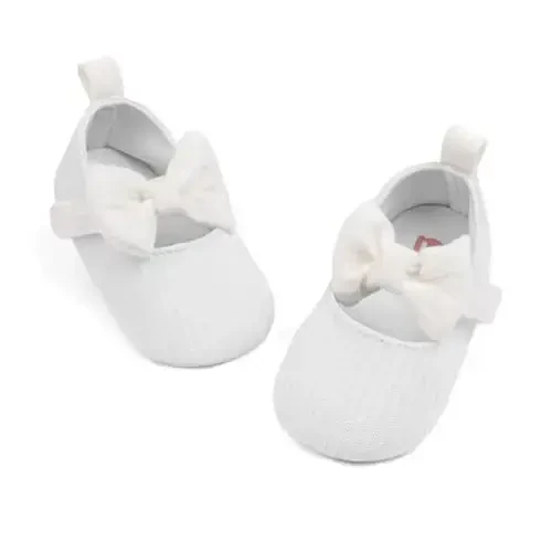 Meckior Newborn Baby Girls Dress Shoes Infant Bowknot Soft Sole Mary Jane Moccasins Baptism Christening Crib Shoes Wedding Princess Flats - 1
