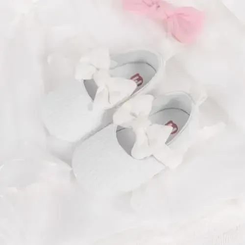 Meckior Newborn Baby Girls Dress Shoes Infant Bowknot Soft Sole Mary Jane Moccasins Baptism Christening Crib Shoes Wedding Princess Flats - 6