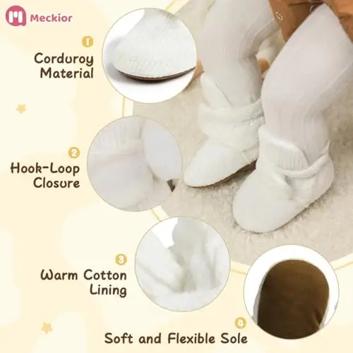 Meckior Newborn Infant Baby Girls Boys Warm Fleece Winter Booties First Walkers Slippers Shoes - 1
