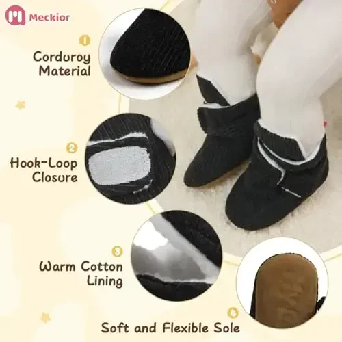 Meckior Newborn Infant Baby Girls Boys Warm Fleece Winter Booties First Walkers Slippers Shoes - MECKIOR