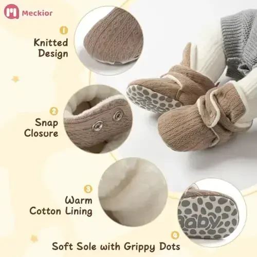Meckior Newborn Infant Baby Girls Boys Warm Fleece Winter Booties First Walkers Slippers Shoes - MECKIOR