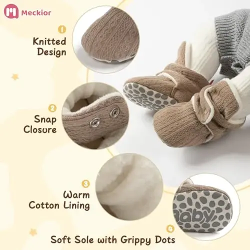 Meckior Newborn Infant Baby Girls Boys Warm Fleece Winter Booties First Walkers Slippers Shoes - 1