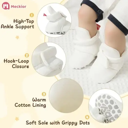 Meckior Newborn Infant Baby Girls Boys Warm Fleece Winter Booties First Walkers Slippers Shoes - 1