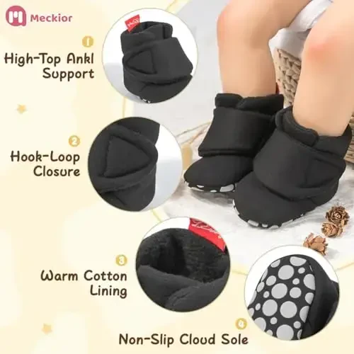 Meckior Newborn Infant Baby Girls Boys Warm Fleece Winter Booties First Walkers Slippers Shoes 