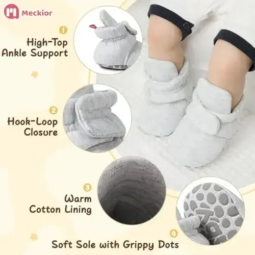 Meckior Newborn Infant Baby Girls Boys Warm Fleece Winter Booties First Walkers Slippers Shoes - MECKIOR