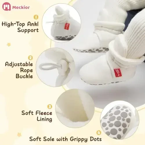 Meckior Newborn Infant Baby Girls Boys Warm Fleece Winter Booties First Walkers Slippers Shoes 
