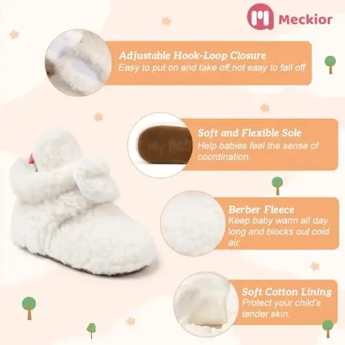 Meckior Newborn Infant Baby Girls Boys Warm Fleece Winter Booties First Walkers Slippers Shoes - 6