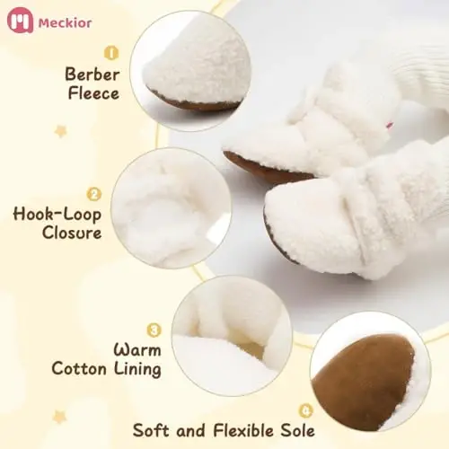 Meckior Newborn Infant Baby Girls Boys Warm Fleece Winter Booties First Walkers Slippers Shoes 