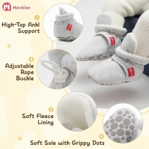 Meckior Newborn Infant Baby Girls Boys Warm Fleece Winter Booties First Walkers Slippers Shoes - 1