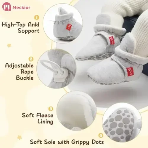 Meckior Newborn Infant Baby Girls Boys Warm Fleece Winter Booties First Walkers Slippers Shoes - MECKIOR
