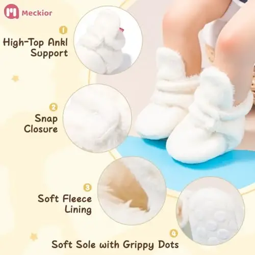 Meckior Newborn Infant Baby Girls Boys Warm Fleece Winter Booties First Walkers Slippers Shoes - 1
