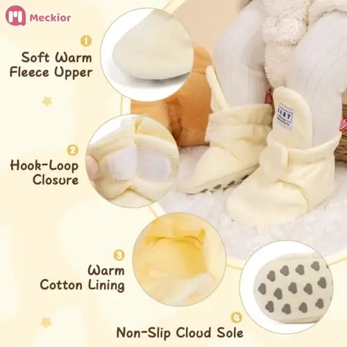 Meckior Newborn Infant Baby Girls Boys Warm Fleece Winter Booties First Walkers Slippers Shoes - 1