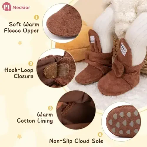 Meckior Newborn Infant Baby Girls Boys Warm Fleece Winter Booties First Walkers Slippers Shoes 
