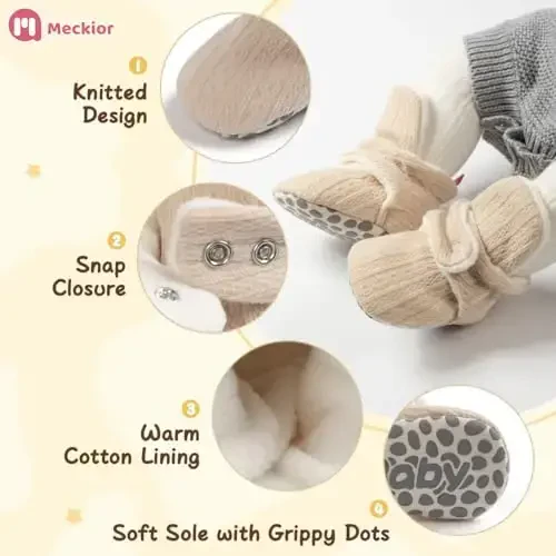 Meckior Newborn Infant Baby Girls Boys Warm Fleece Winter Booties First Walkers Slippers Shoes 