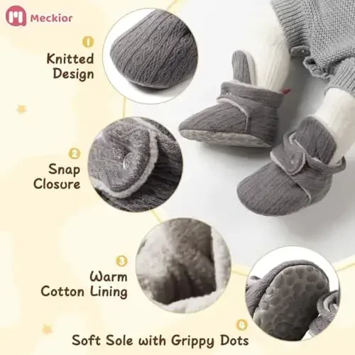 Meckior Newborn Infant Baby Girls Boys Warm Fleece Winter Booties First Walkers Slippers Shoes 