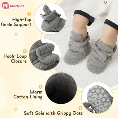 Meckior Newborn Infant Baby Girls Boys Warm Fleece Winter Booties First Walkers Slippers Shoes - 1