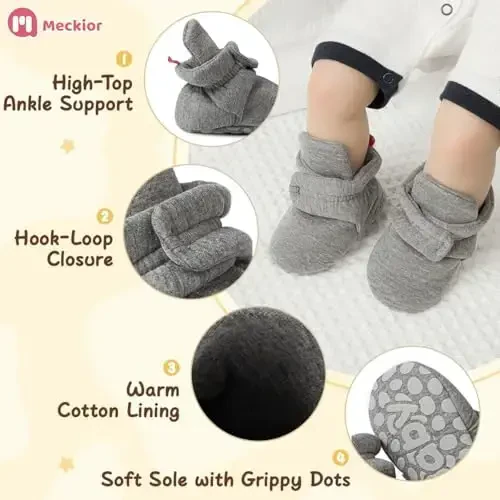 Meckior Newborn Infant Baby Girls Boys Warm Fleece Winter Booties First Walkers Slippers Shoes 