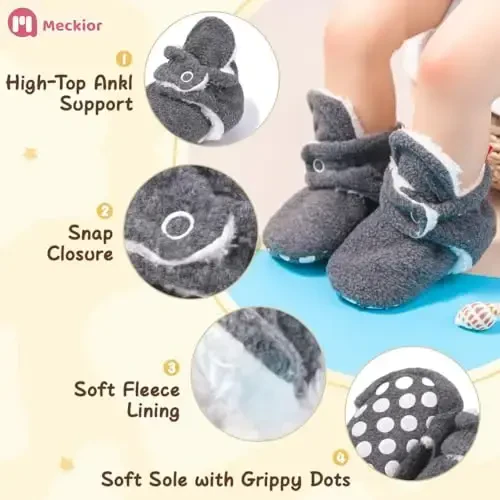 Meckior Newborn Infant Baby Girls Boys Warm Fleece Winter Booties First Walkers Slippers Shoes 