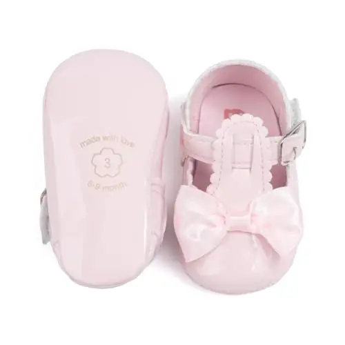 Meckior Newborn Baby Girls Dress Shoes Infant Bowknot Soft Sole Mary Jane Moccasins Baptism Christening Crib Shoes Wedding Princess Flats - 1