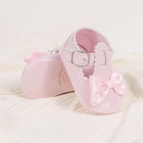 Meckior Newborn Baby Girls Dress Shoes Infant Bowknot Soft Sole Mary Jane Moccasins Baptism Christening Crib Shoes Wedding Princess Flats - 6